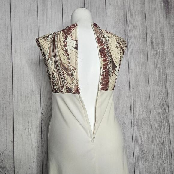 VTG 60s 70s Two Piece Earth Tone Marbled & Cream Maxi Dress & Jacket - Picture 9 of 9